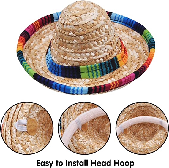 6 Piece Cinco De Mayo Fiesta Fabric And Straw Sombrero Headbands - Joyin