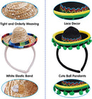 6 Piece Cinco De Mayo Fiesta Fabric And Straw Sombrero Headbands