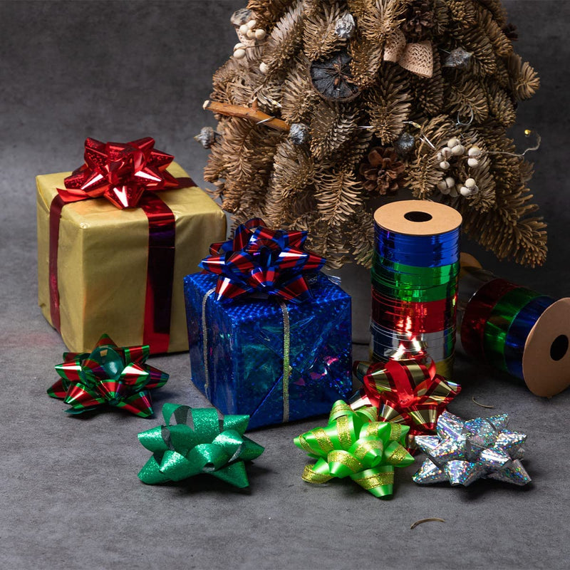 JOYIN 3 Color Rolls Christmas Ribbon Wired 2.75'', 100+ Yard Total， Sheer  Glitter Swirl Ribbon for Holiday Xmas Gift Box Wrapping, Hair Bows Making,  Christmas Tree, Sewing, Craft Decoration