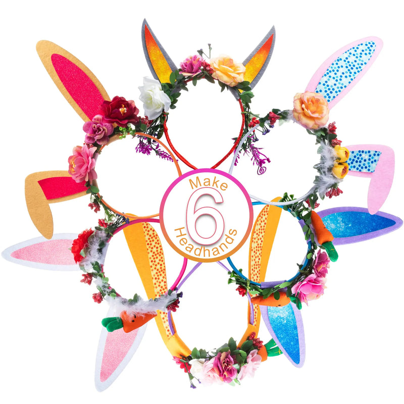 6Pcs DIY Easter Flower Crown Bunny Ears Headband Craft Kits