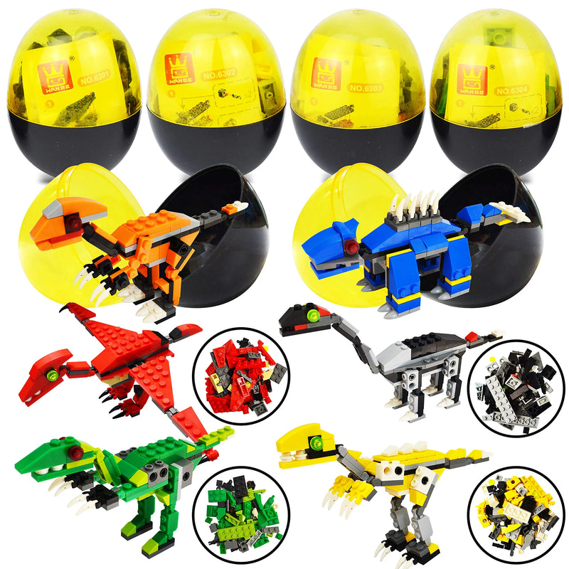 6Pcs Dinosaur Building Blocks Prefilled Easter Eggs