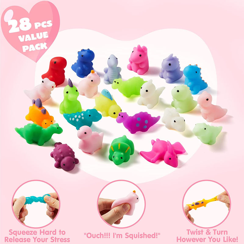 28Pcs Dinosaur Mochi Squishy Toys in with Boxes Kids Valentines Cards