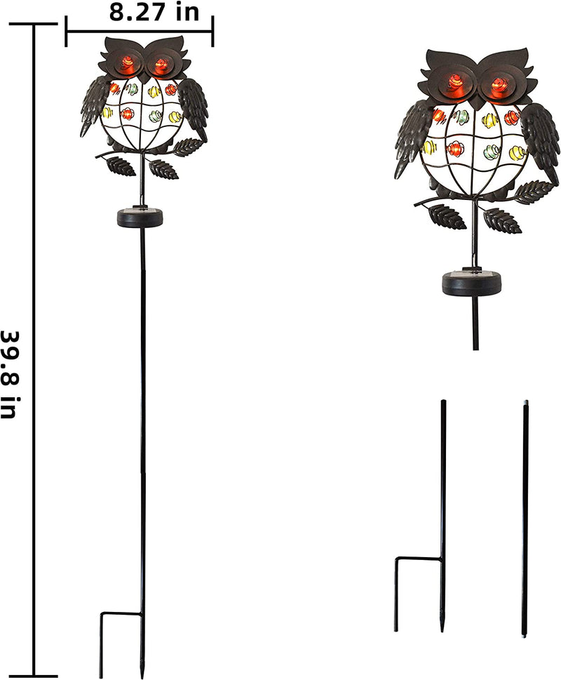 40in 10 LED Owl Solar Metal Stake Lights