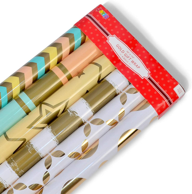 6 Rolls Gold Print Wrapping Paper