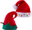 Blinking Light-up Plush Red Santa Hat + Blinking Light-up Elf, 2 Pcs