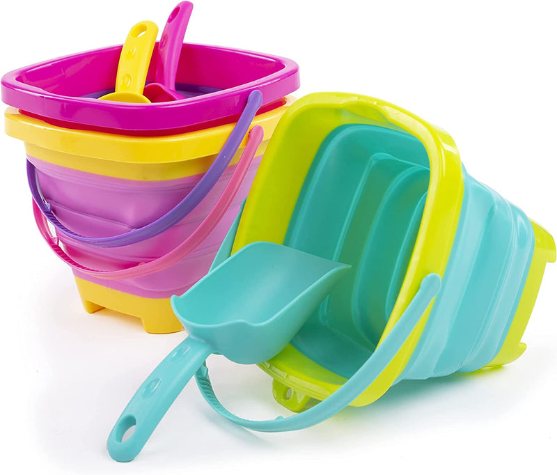 3pcs Collapsible Beach Toy Buckets with Shovels