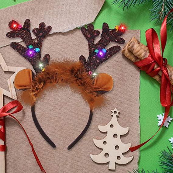 2 Piece Light-Up Reindeer Headbands