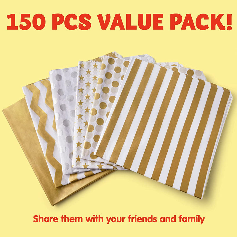 150 Piece Christmas Metallic Silver And Gold Tissue Paper