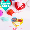 28Pcs Mochi Squishies Filled Hearts with Valentines Day Cards for Kids-Classroom Exchange Gifts
