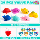 28Pcs Mochi Squishies Filled Hearts with Valentines Day Cards for Kids-Classroom Exchange Gifts