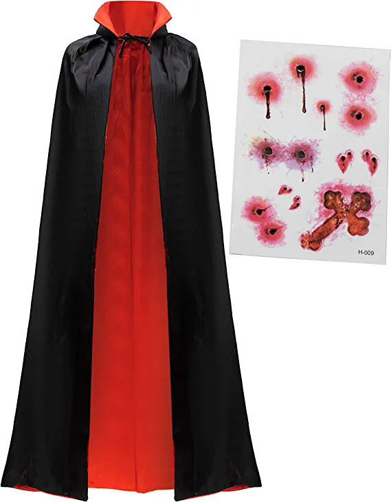 Adult Unisex Vampire Costume Set With Cape And Tattoo Scar