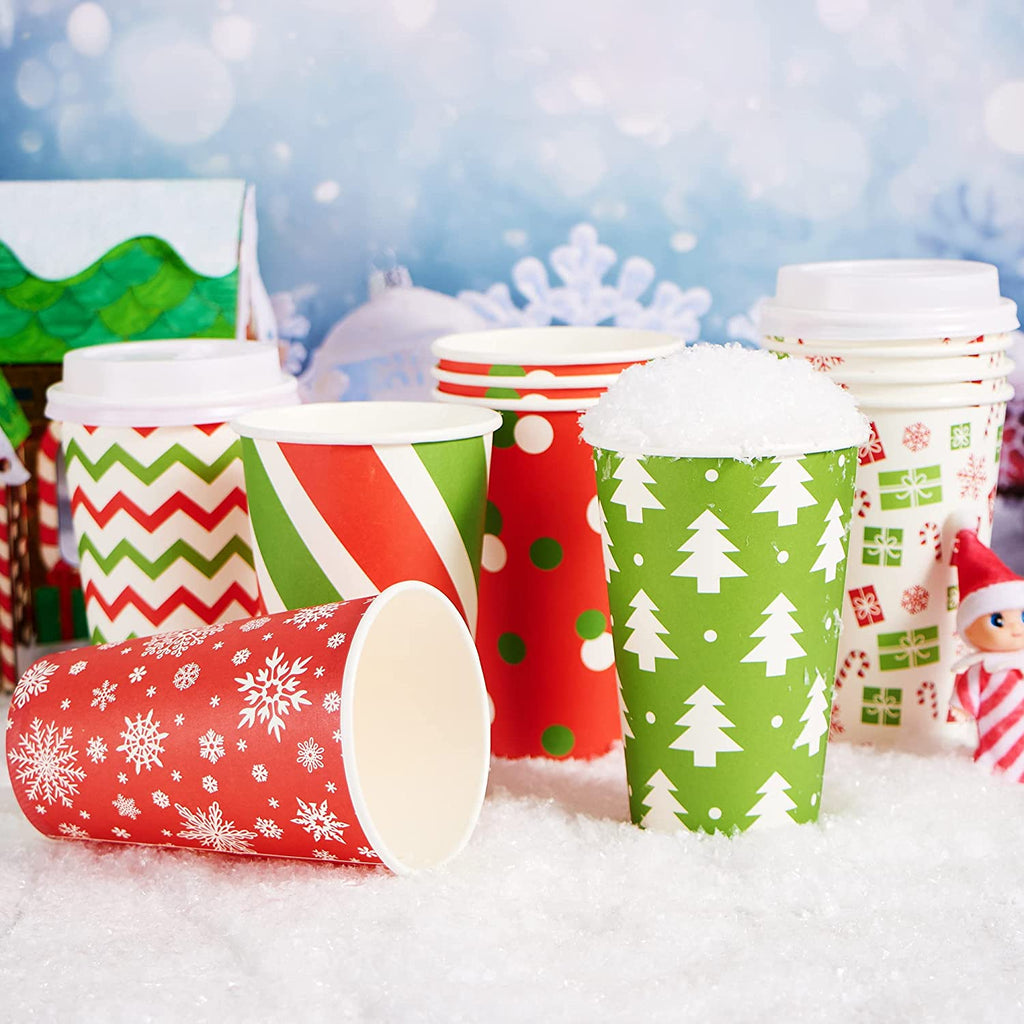 24Pcs Christmas Paper Cup 16 oz with Holiday Design
