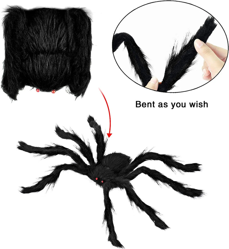 Halloween Black Hairy Spiders, 6 packs