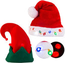 Blinking Light-up Plush Red Santa Hat + Blinking Light-up Elf, 2 Pcs