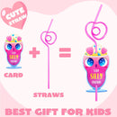 36Pcs Drinking Straws with Kids Valentines Cards for Valentine Party Favors