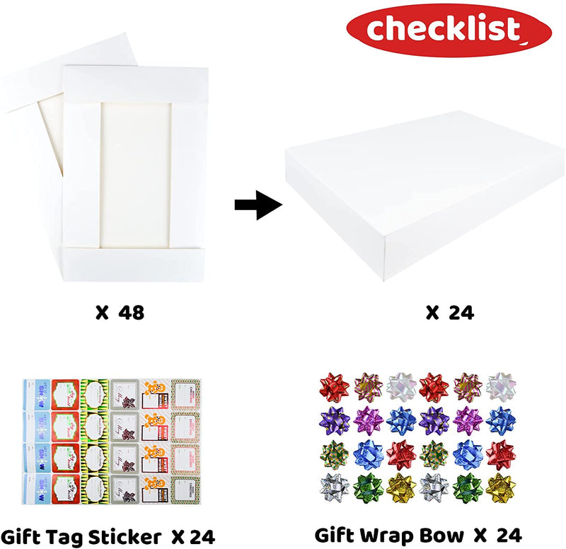 White Gift Box with Vintage Stickers, 24 Pcs