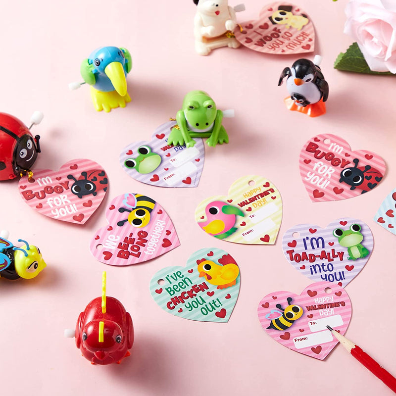 28Pcs Wind-up Toys with Valentines Day Cards for Kids-Classroom Exchange Gifts