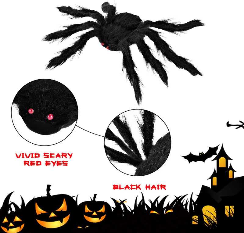 Halloween Black Hairy Spiders, 6 packs