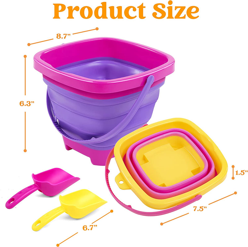 3 Packs Collapsible Beach Bucket with Shovels (Pink)