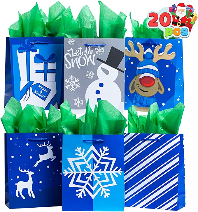 20 Pcs Christmas Holiday Blue Paper Gift Bags
