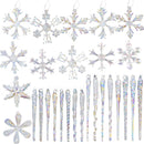 2.4in Glass Iridescent Snowflake and Icicle Ornaments, 28 Pcs