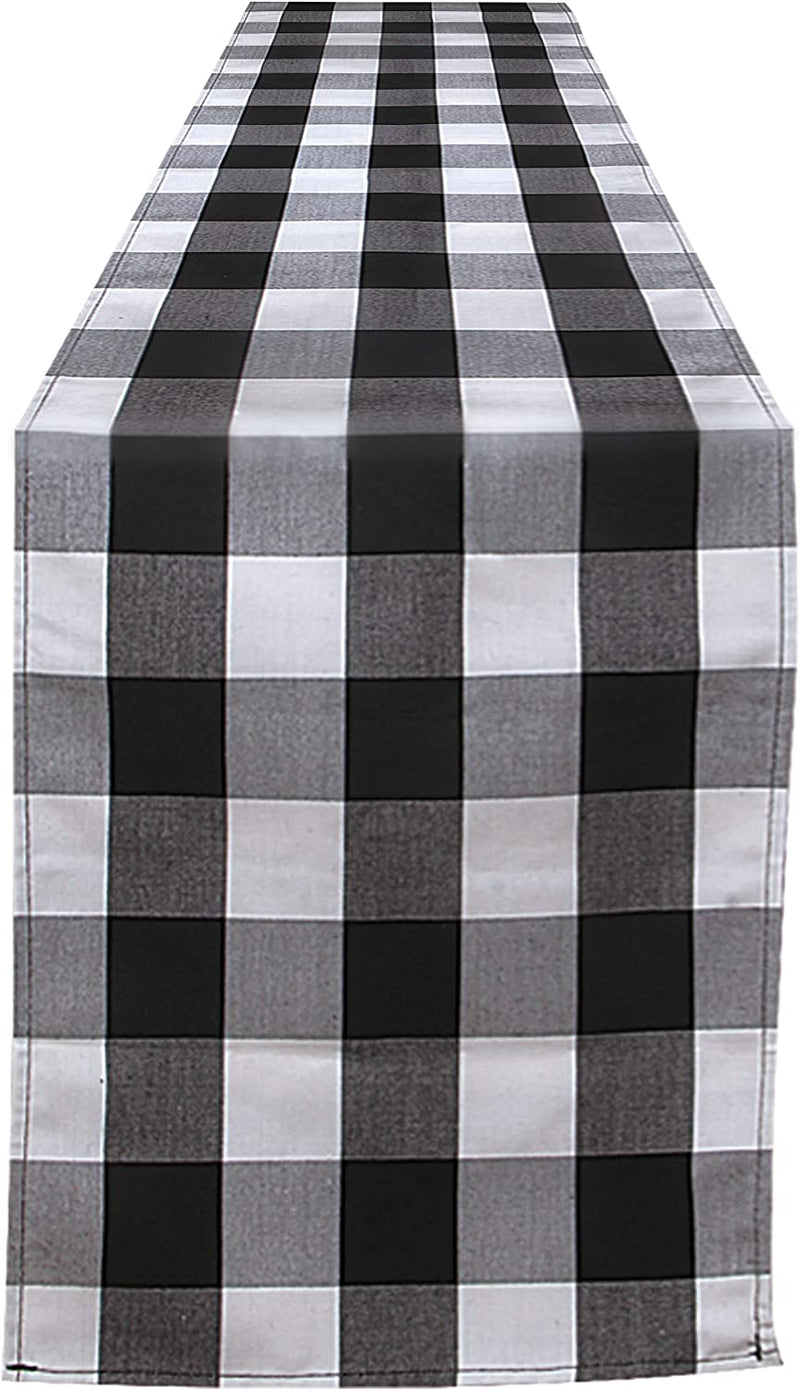 Christmas Table Runner Buffalo Check Classic 14x108in  Black & White