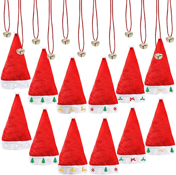 Santa Hats With Jingle Bell Necklaces