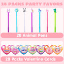 28Pcs Kids Valentines Cards with Animal Pen-Classroom Exchange Gifts