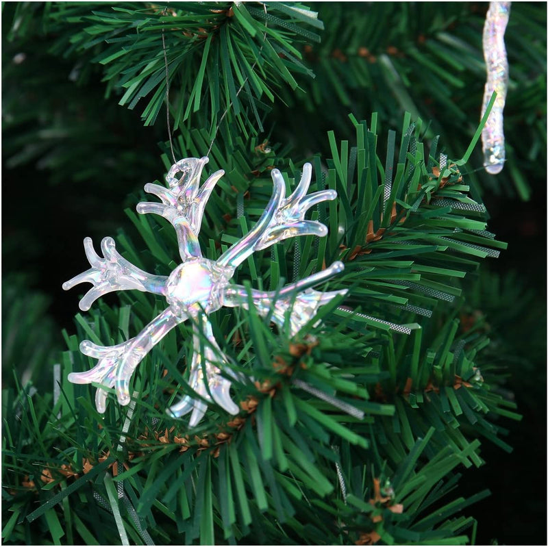 2.4in Glass Iridescent Snowflake and Icicle Ornaments, 28 Pcs