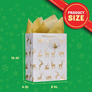 Christmas Holiday Foil Gold Gift Bags With Tissue Papers And Name Card Tags, 12 Pack
