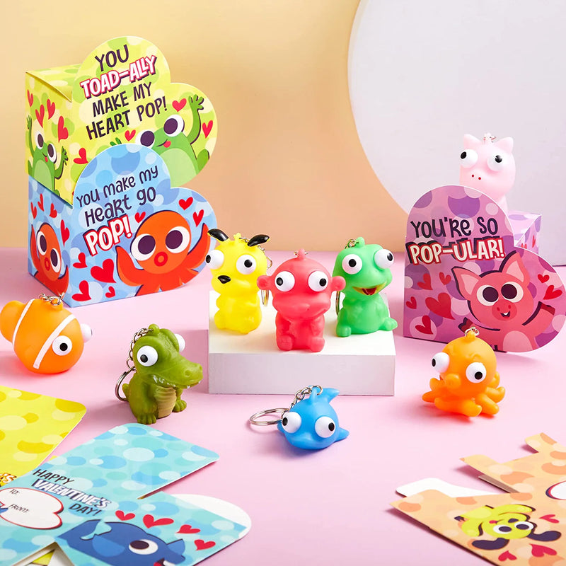 24Pcs Kids Valentines Cards with popping Eyes in Boxes-Classroom Exchange Gifts