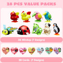 28Pcs Wind Up Toy with Kids Valentines Cards for Valentine Party Favors