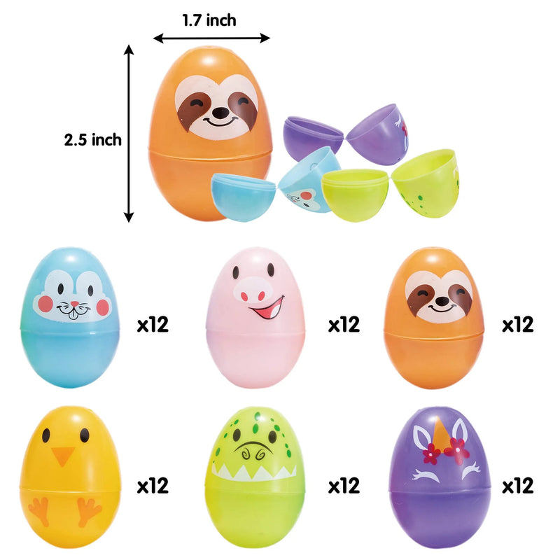 72Pcs Animal Printed Easter Egg Shells 2.5in