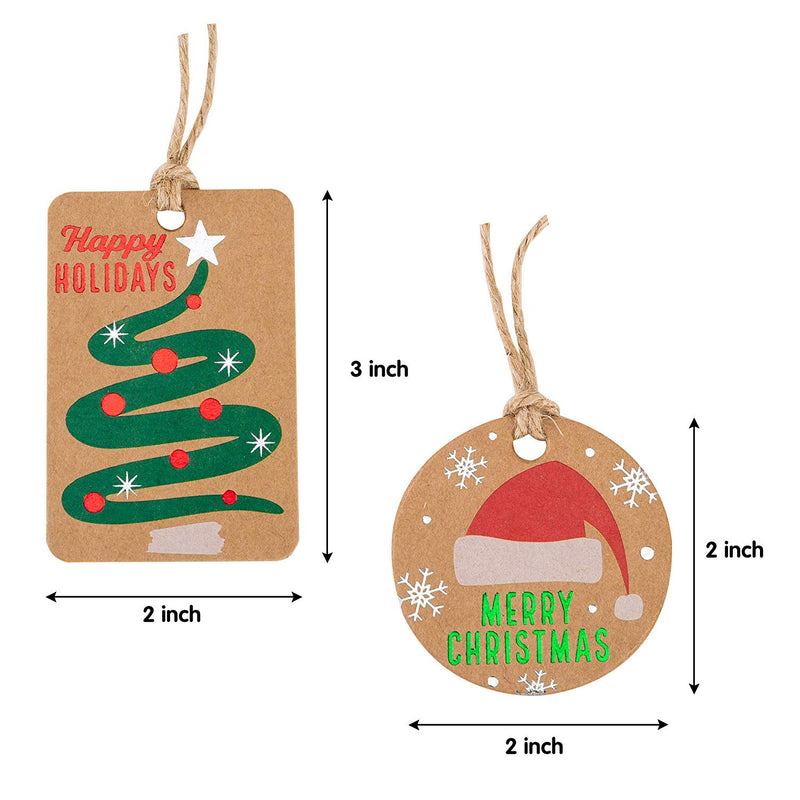  Christmas Gift Tags with String, 72PCS Christmas Tags