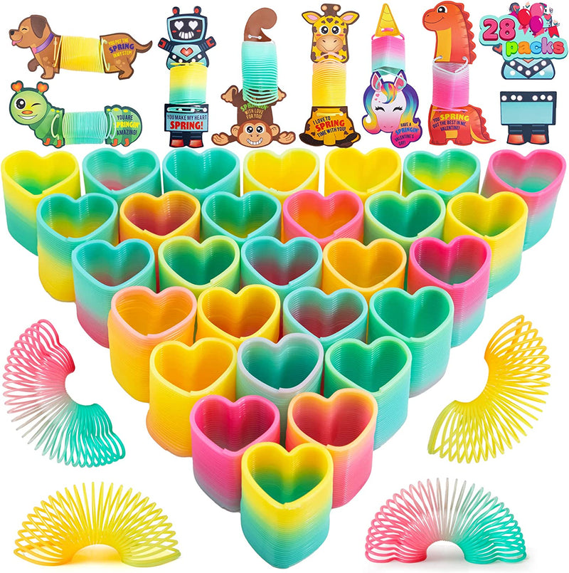 28Pcs Coil Springs Rainbow Springs with Kids Valentines Cards