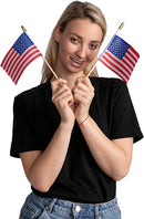 10in American Flags with Handheld Wooden Sticks, 24 Pcs