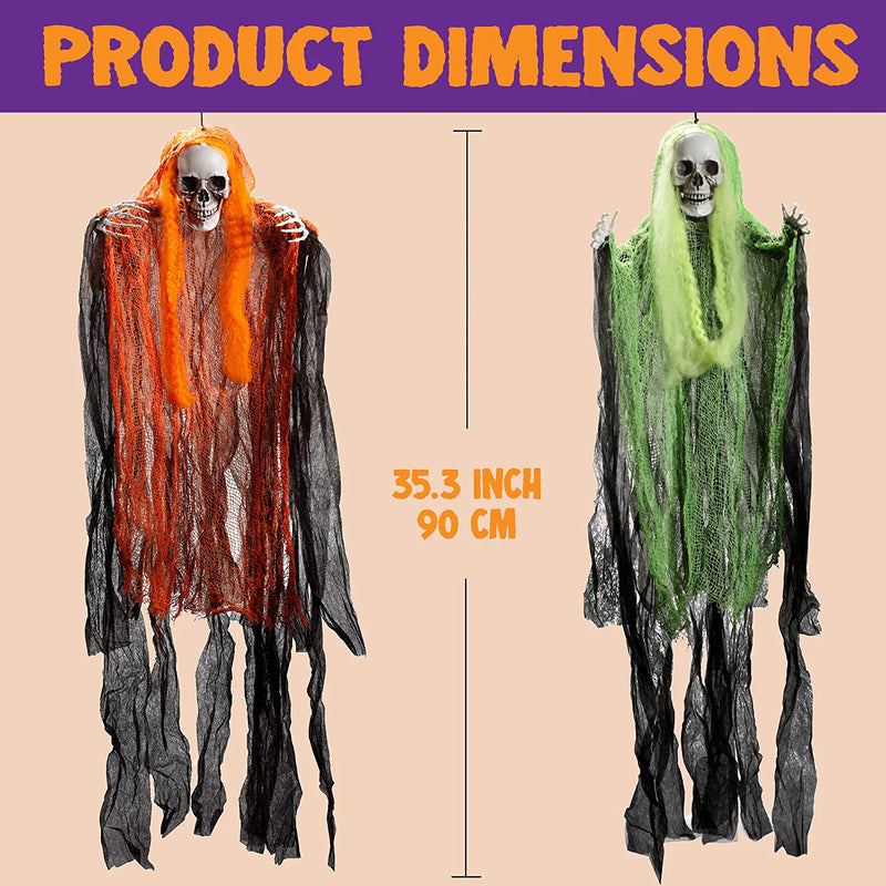 43" Pack Hanging Grim Reapers With Hair, 3 Pack