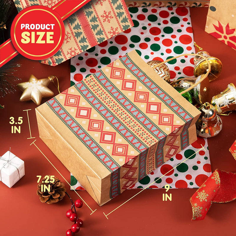 Christmas Kraft Bags in 8 Designs, 48 Pcs