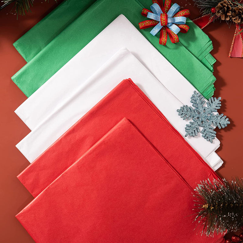 20" Holiday Tissue Paper Assortment (Red, Green & White), 360 Pcs
