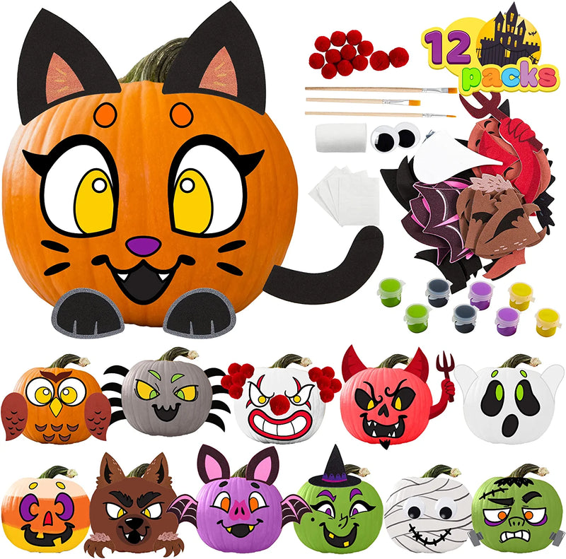 12Pcs Halloween Pumpkin Decorating & Coloring Craft Kit
