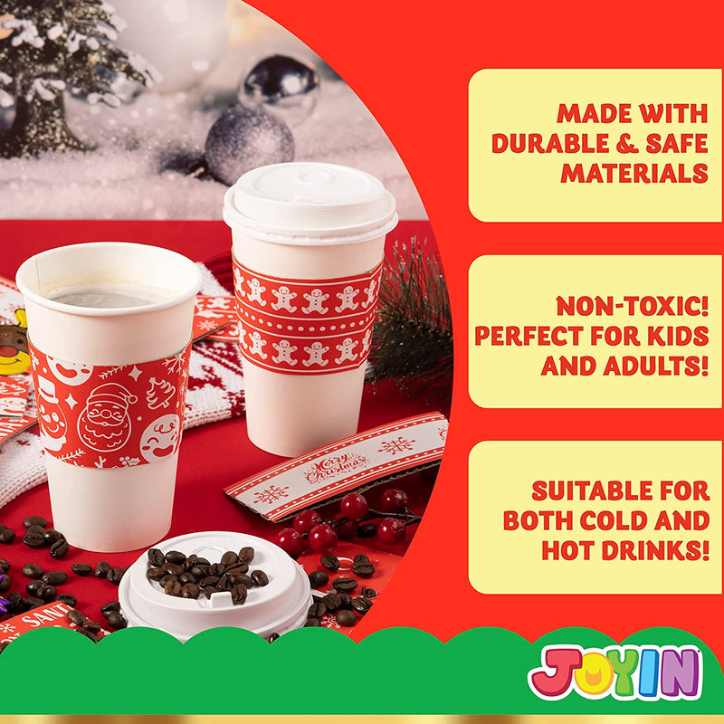 JOYIN 24 Pcs 16 oz Christmas Disposable Cups with Lids and Coffee Cup  Sleeves for Xmas Holiday Table Decorations, Hot Chocolate Cold Beverage  Party Supplies