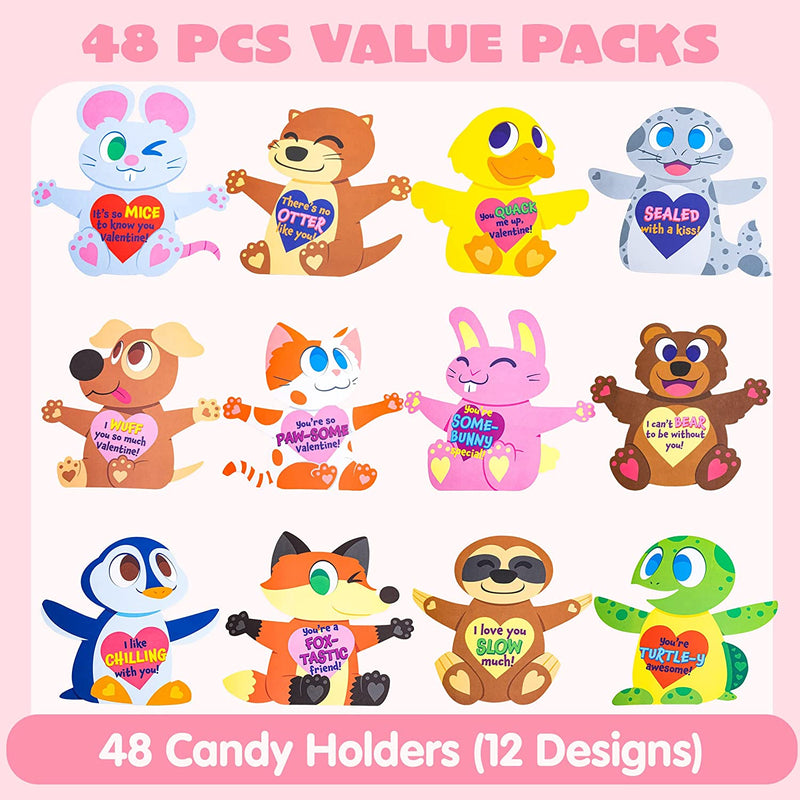 48Pcs Kids Valentines Cards with Animal Designs-Classroom Exchange Gifts