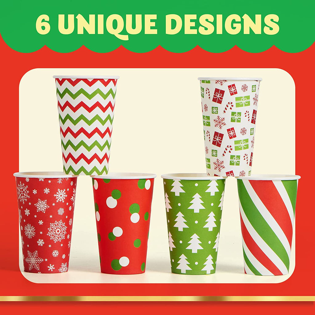 16 oz. Ugly Sweater Red & Green Disposable Paper Coffee Cups with Lids - 12  Ct.