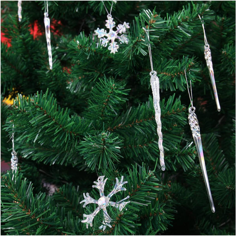 2.4in Glass Iridescent Snowflake and Icicle Ornaments, 28 Pcs