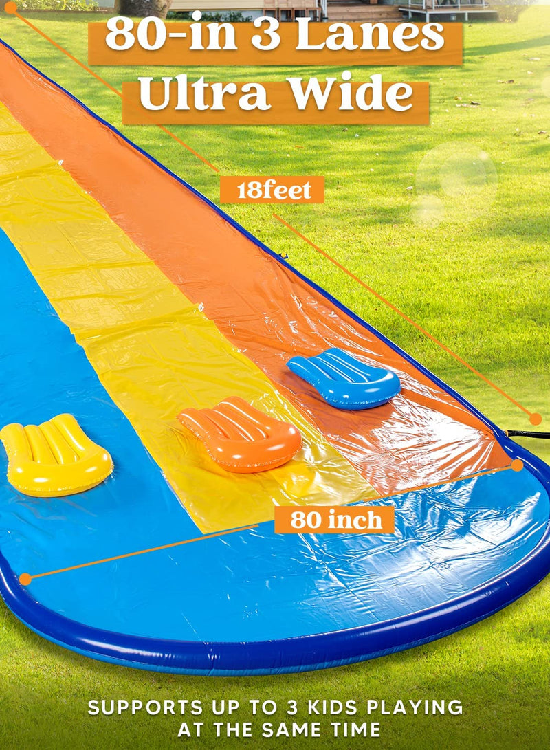 18ft Triple Lanes Water Slide and 3 Bodyboards