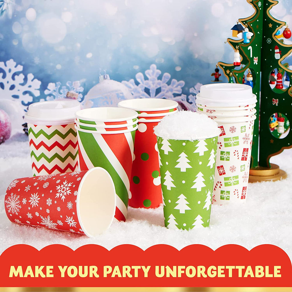 JOYIN 24 Pcs 16 oz Christmas Disposable Cups with Lids and Coffee Cup  Sleeves for Xmas Holiday Table…See more JOYIN 24 Pcs 16 oz Christmas  Disposable