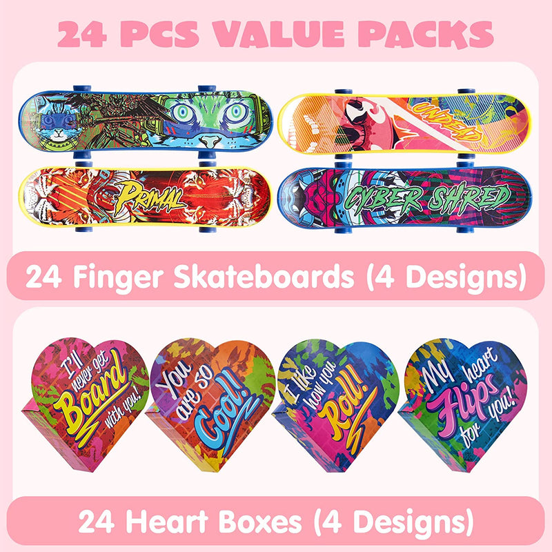28Pcs Mini Skateboards in Boxes with Kids Valentines Cards for Classroom Exchange