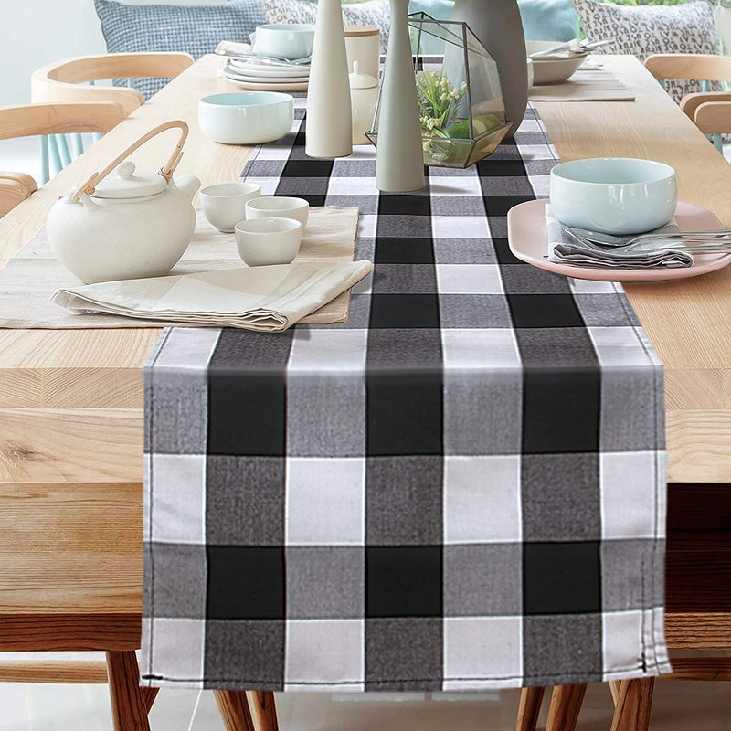 Christmas Table Runner Buffalo Check Classic 14x108in  Black & White