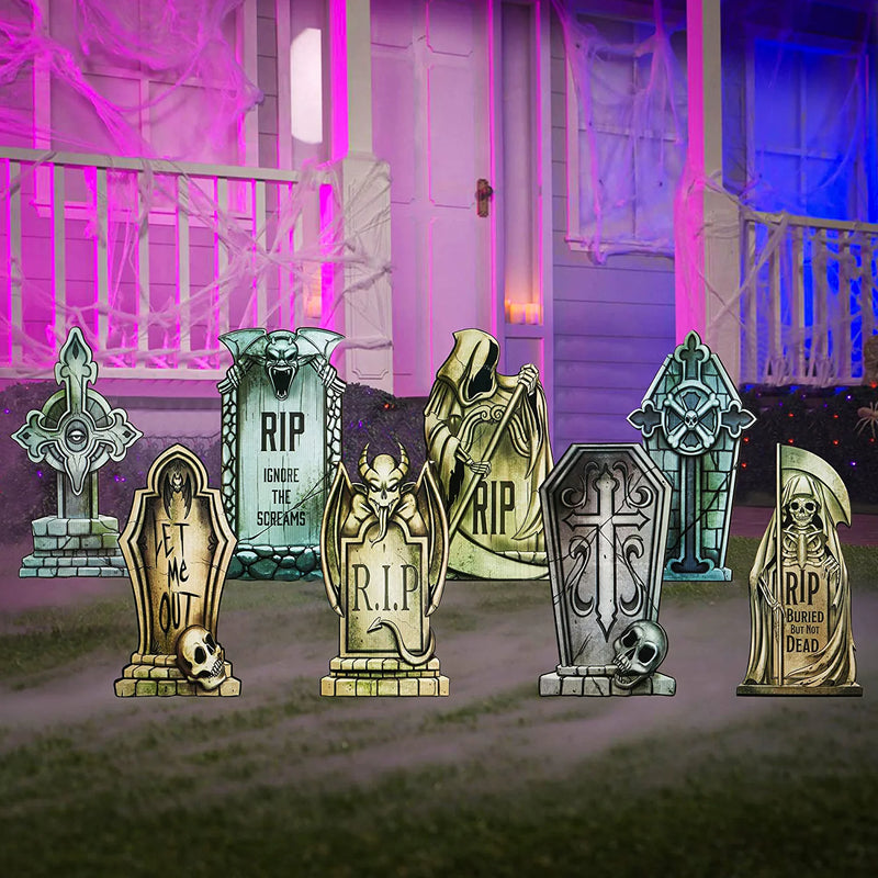 Pack of 8 Halloween Tombstone Yard Decorations