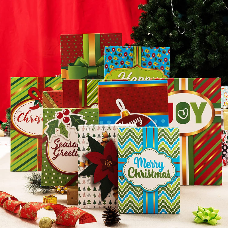 Holiday Multi Color Gift Boxes in 3 Different Sizes, 12 Pcs